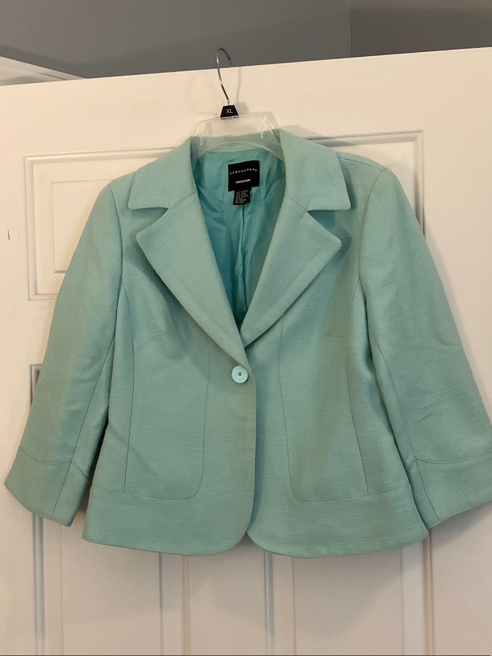 Doncaster Collection 3/4 Sleeve Cotton/Linen Blend Aqua Cropped Blazer size 8
